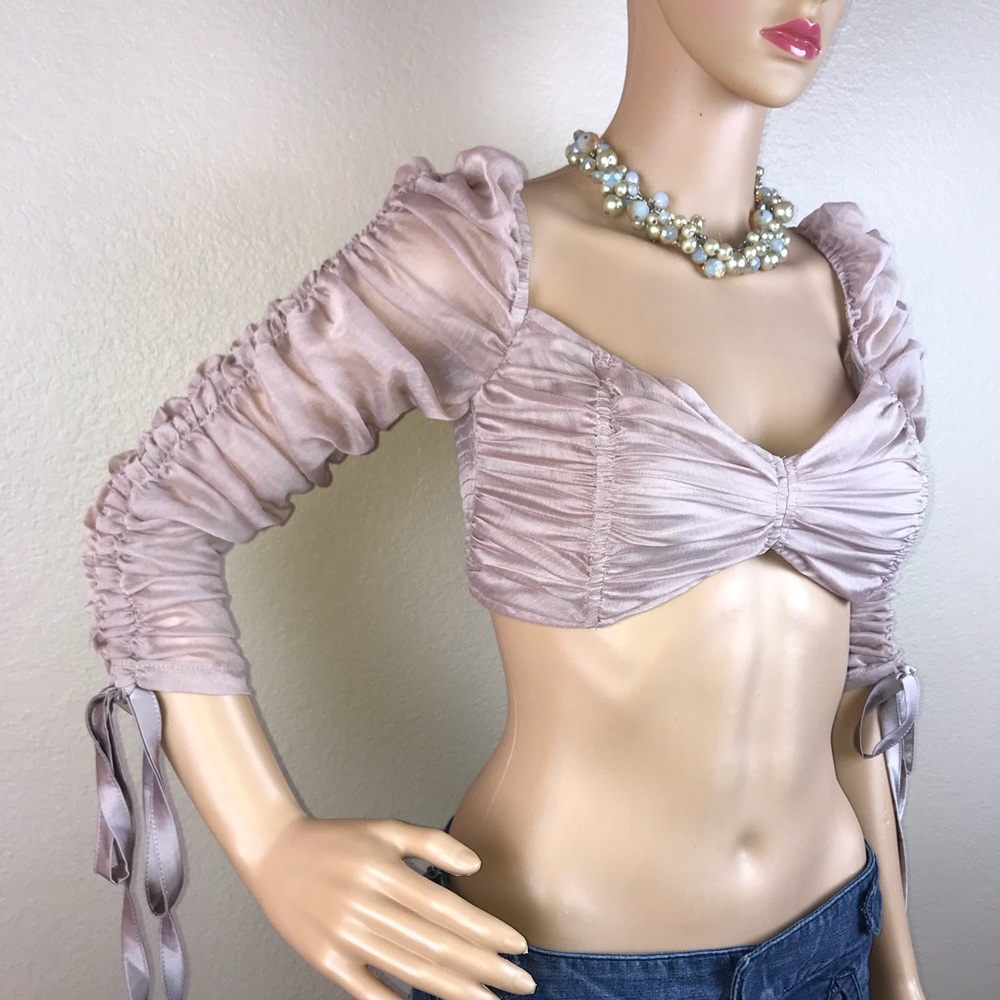 Fashion Nova Ruched Sleeve Princess Crop Blouse - Picture 3 of 8